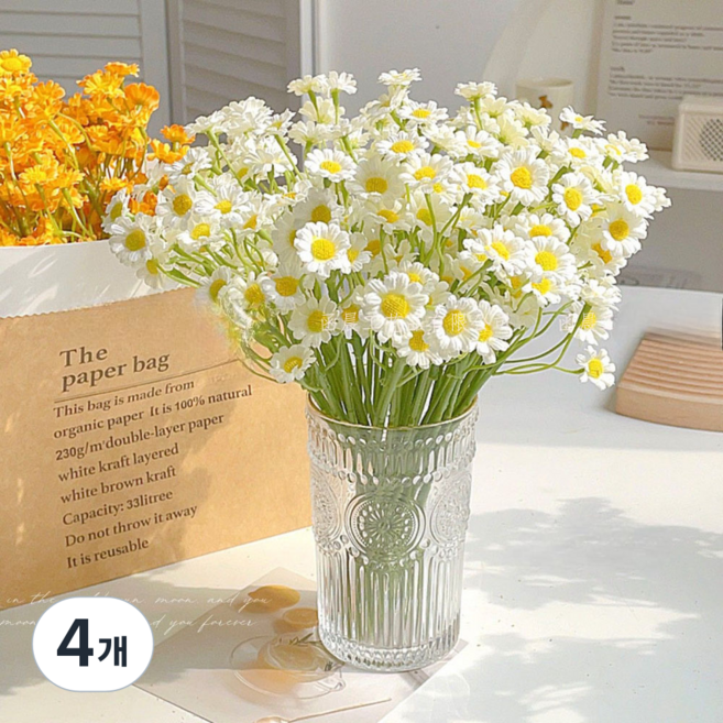 메이크유어홈 촬영용 부케 마가렛 데이지조화 들꽃 야생화 꽃다발, 화이트, 4개