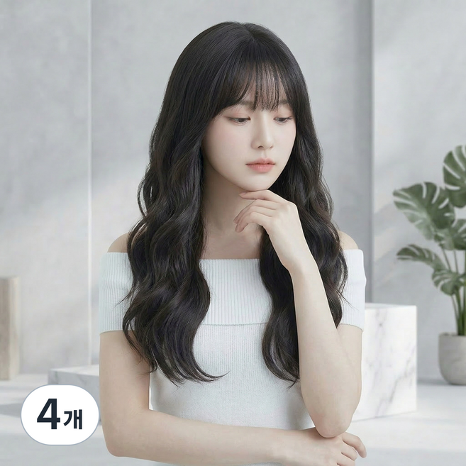 S컬 자연스러운 여신 긴머리 롱 웨이브 통가발 65CM, 4개, 블랙
