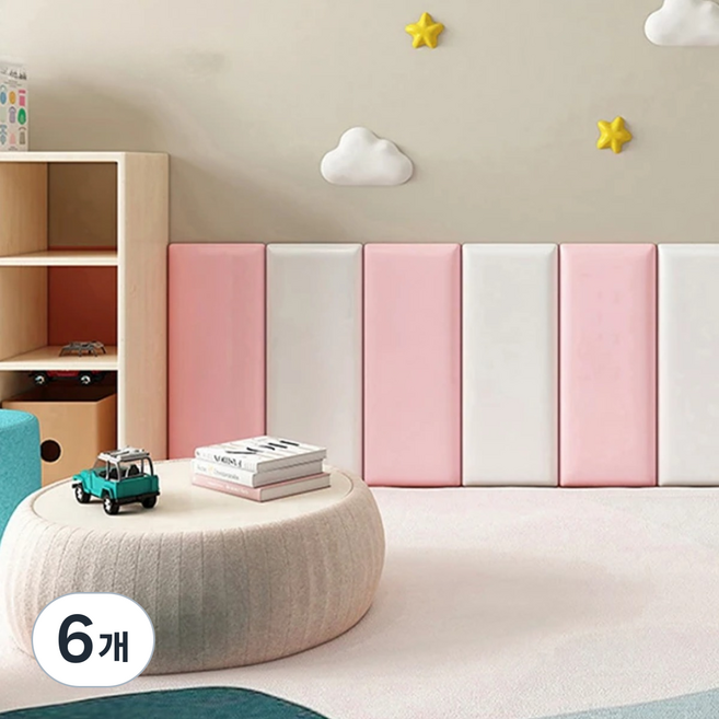 홈앤힐링 두꺼운 메모리폼 벽 충격방지 패드 30T, 6개, 클레이 핑크