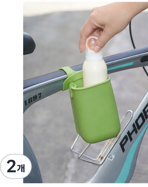 더하임 실리콘 다용도 유모차 자전거 컵홀더, 2개, 그린