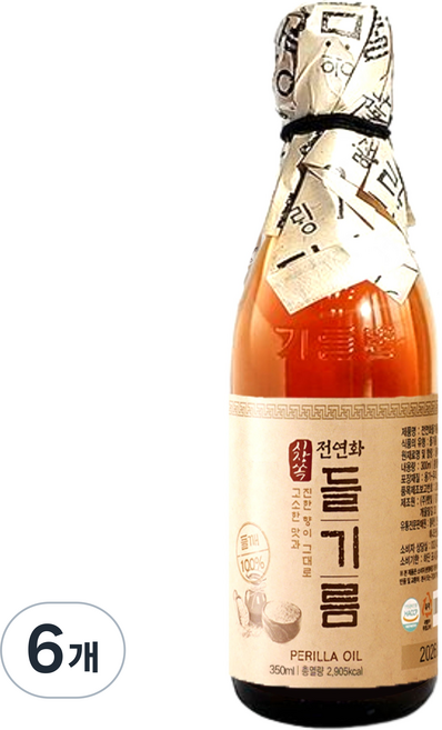 시장쏙 전연화 들기름, 350ml, 6개