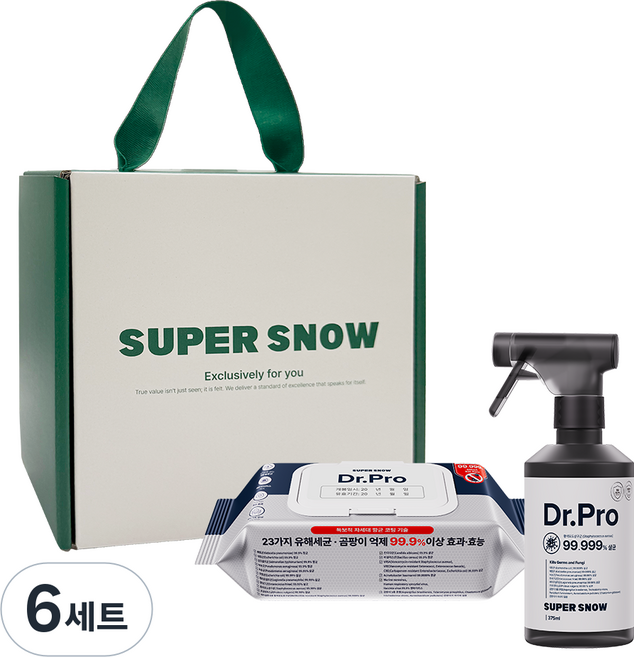 [슈퍼스노우 닥터프로(Dr. Pro) 살균소독티슈+살균소독제 2종 선물세트] 손잡이 선물포장 선물상자 집들이 개업 병문안 동료 축하 어버이날 엄마 아빠 감사선물 답례품, 6세트