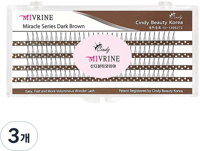 [미브린] 진갈색 M3 미라클시리즈 세가닥 단품 특허받은 원조 A형 부분 인조 가닥 셀프 속눈썹연장, 3개, 다크브라운, 단일 컬(JC와 C의 중간컬), 8