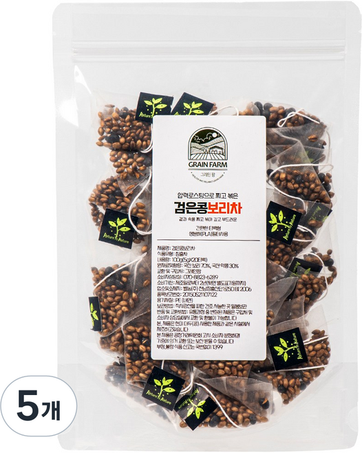 그레인팜 압력으로 찌고 볶은 검은콩보리차티백 국산 약콩보리차 간편한 통알곡티백차, 5개, 20개입, 5g