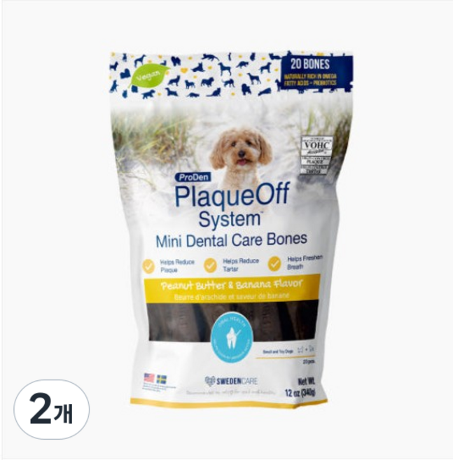프로덴 플라그오프 덴탈케어본 미니 강아지 양치껌, 2개, 340g, 피넛버터&바나나