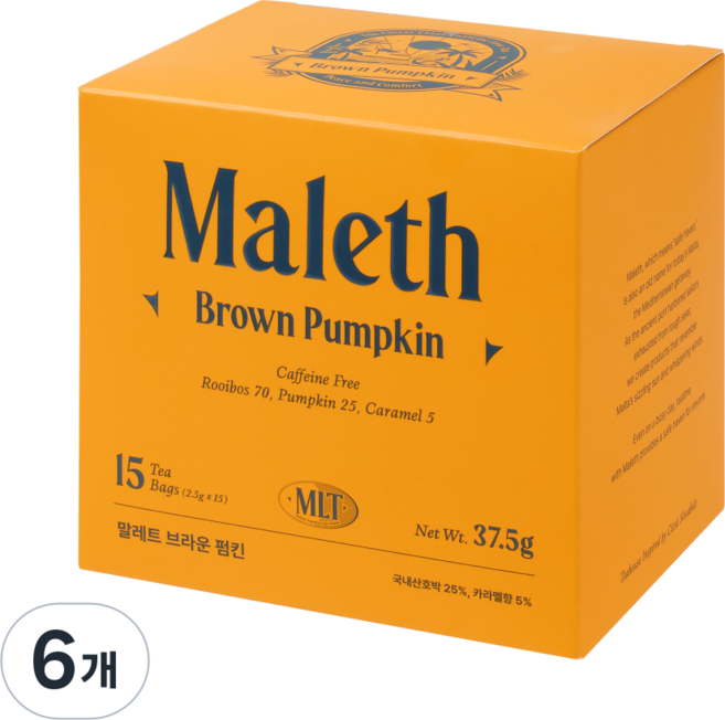 말레트 루이보스티 차 티백 유기농 임산부 선물 호박차, 2.5g, 15개입, 6개