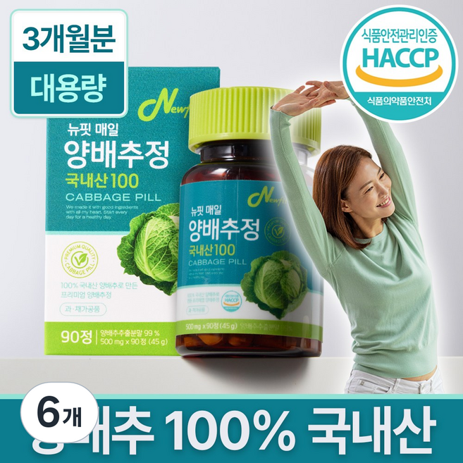 뉴핏 국내산 양배추환 양배추 정, 6개, 90정