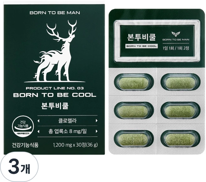 본투비맨 본투비쿨 클로렐라 엽록소 활성산소 관리, 3개, 30정 - 쿠팡