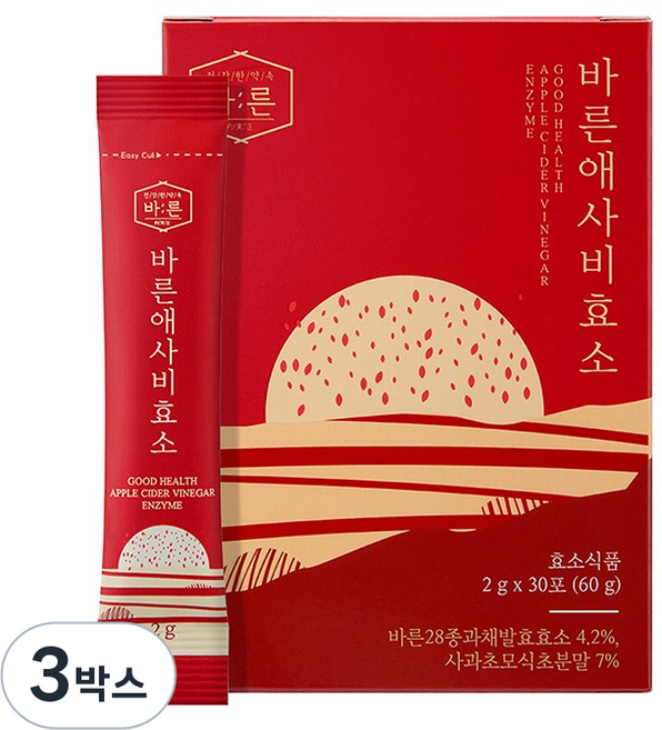 바른 애사비효소 애플사이다비기너 브로멜라인, 3박스, 30회분