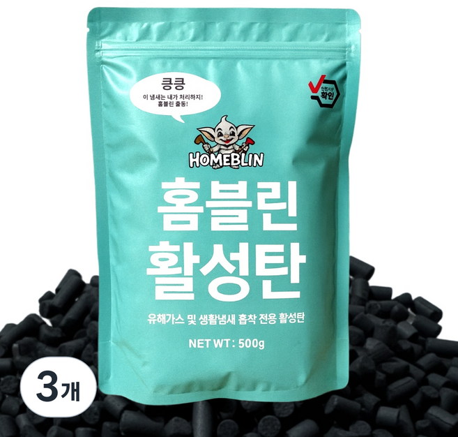 음식물처리기 활성탄 호환 필터 가정용 미닉스 에코체 휴렉 루펜 스마트카라 한일 신일 쉘퍼 오쿠 리필용 카본 탈취필터, 3개, 500g