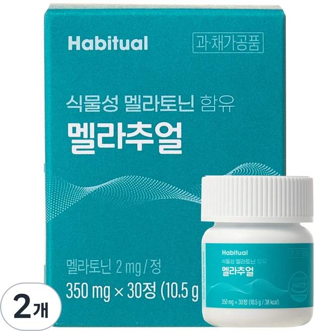 와이즐리 프리미엄 Non-GMO 식물성 원료 멜라토닌 2mg 함유 멜라추얼, 2개, 30정 - 쿠팡
