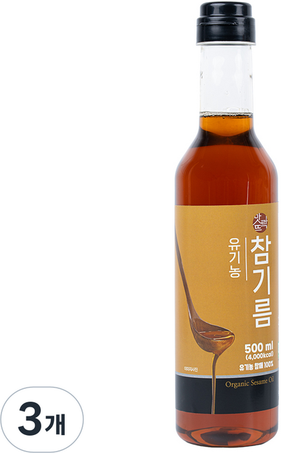 맛뜨락 유기농 통참깨 1회착유 유기농 참기름, 3개, 500ml