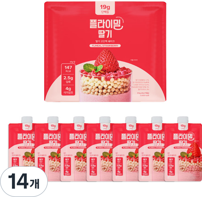 플라이밀 단백질 쉐이크 딸기맛 파우치, 45g, 14개