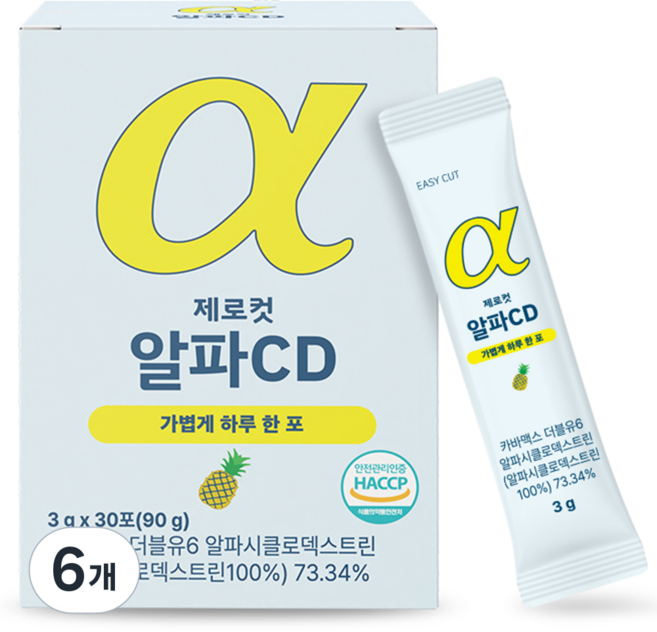 제로컷 알파CD 분말 식약처인증 100% HACCP 알파시클로덱스트린 알파시디 알파씨디 파인애플 맛, 6개, 30회분