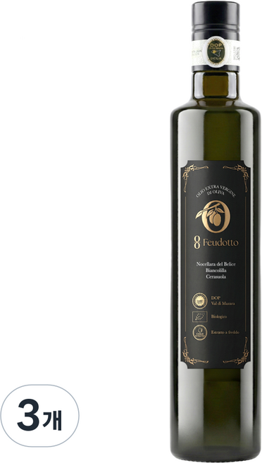 [26년 1월생산] 이태리 시칠리아산 퓨도토 올리브오일 유기농 DOP인증 프리미엄 엑스트라버진 김미경 올리브오일 항공직수입, 3개, 500ml