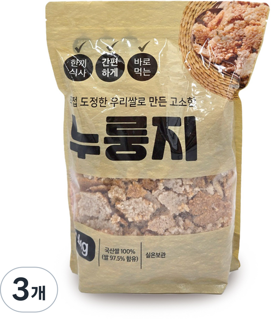 직접 도정한 우리쌀로 만든 고소한 누룽지, 3개, 1kg