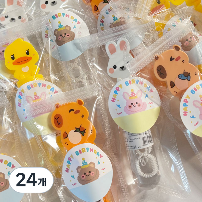 [주랑이네] 동물친구들 비눗방울 구디백 답례품 선물세트, 생일스티커, 24개