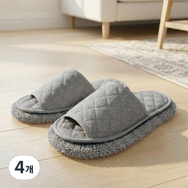 필굿리빙 극세사 청소슬리퍼, 4개, 그레이