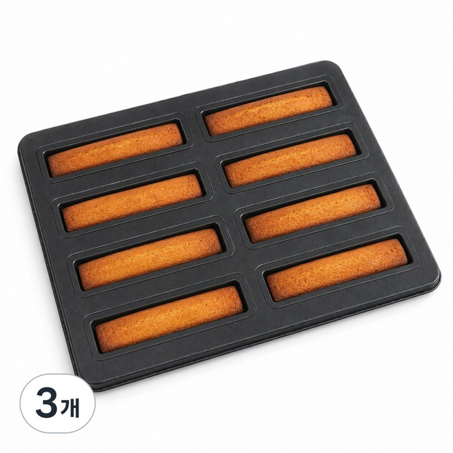 홈바통팬 8구 양면코팅 오븐팬 바통케이크틀 구움과자 베이킹팬 340x270mm, 3개