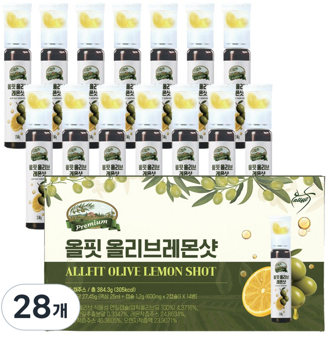 올핏 올리브레몬샷 엑스트라버진 올리브오일캡슐 올레샷, 28개, 25ml