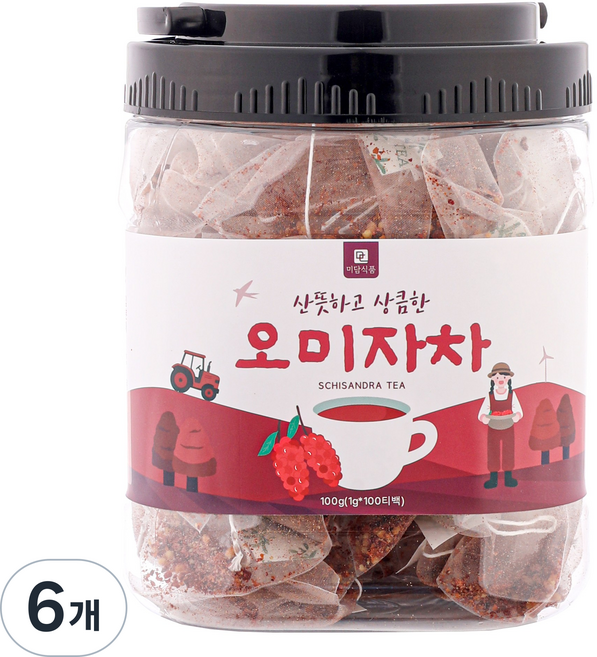 [미세플라스틱 없는 생분해필터] 미담식품 오미자차 삼각티백, 6개, 100개입, 1g