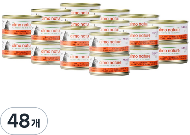 알모네이쳐 무스 고양이 주식캔 습식사료, 닭+호박, 70g, 48개