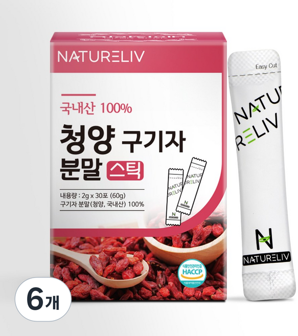 네이쳐리브 청양 프리미엄 구기자 분말 가루 스틱, 60g, 6개