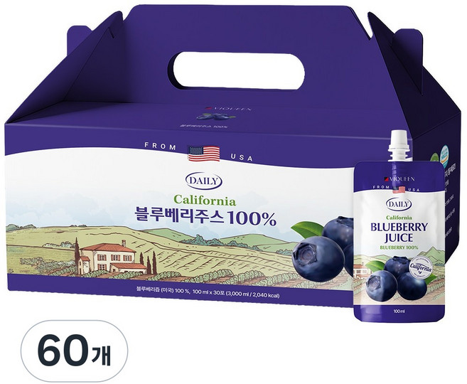 바이퀸 델리오 100% 블루베리 주스 즙 원액, 60개, 100ml