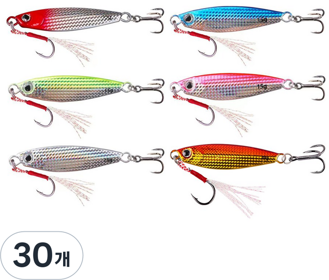 행운을파는낚시 프로모션 메탈지그 6개세트, 20g, 30개, 혼합 색상