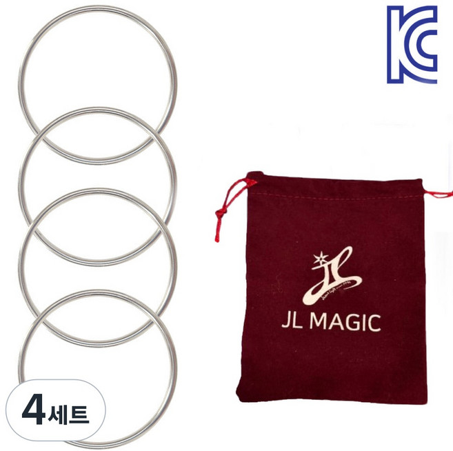 JL매직 [KC인증] JL매직 고퀄리티 닌자링 고급 파우치 포함 손끝에서 링이 이어지고 풀리는 신비한 연결 소링 마술도구 프리미엄소링, 4세트