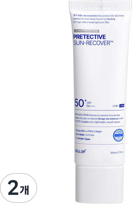 셀29 PDRN 물광 재생 선크림 프리텍티브 선리커버, 2개, 50ml
