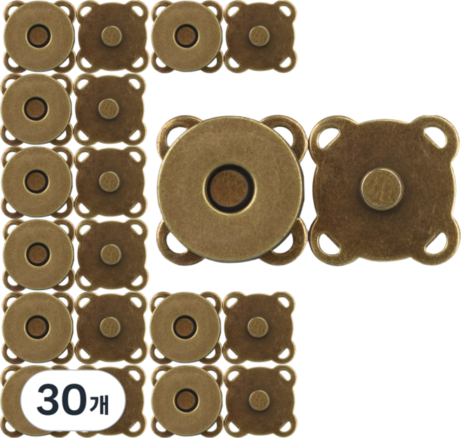 지노 사방 자석 단추 18mm, 30개, 브론즈
