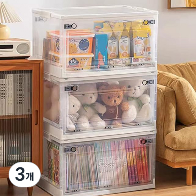 온리빙 폴딩 리빙박스 3종 접이식 수납, 3개, 투명