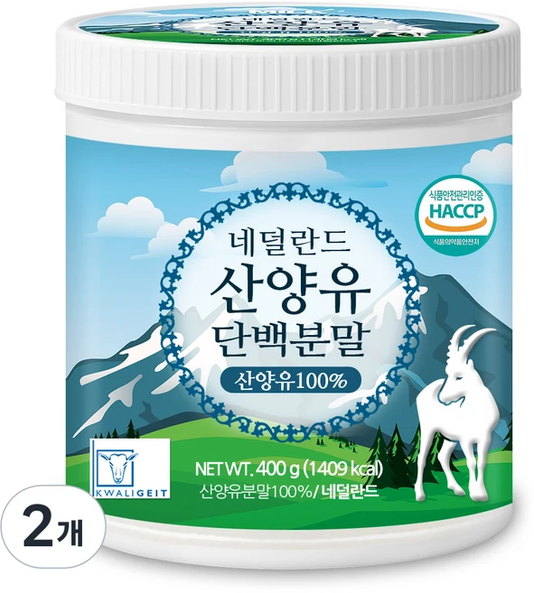 푸른들판 네덜란드산 산양유 단백질 분말 100% 무첨가 프로틴 보충제, 400g, 2개 - 쿠팡