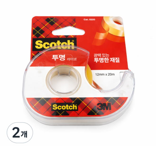 스카치 다용도 테이프 디스펜서 522D 12mm x 20m, 투명, 2개