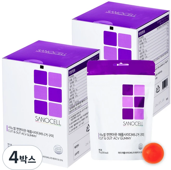 사노셀 컷앤아웃 애플사이다비니거 구미, 4박스, 300g - 쿠팡