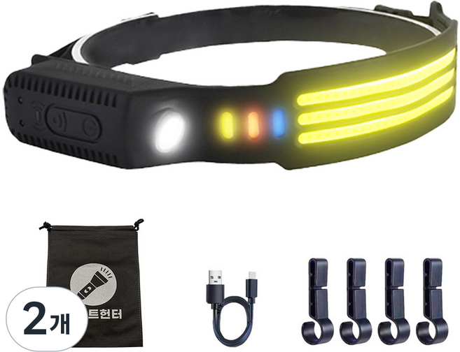 스파이더맥스 모션센서 밴드형 헤드랜턴 작업용, 2개, 3줄 헤드랜턴