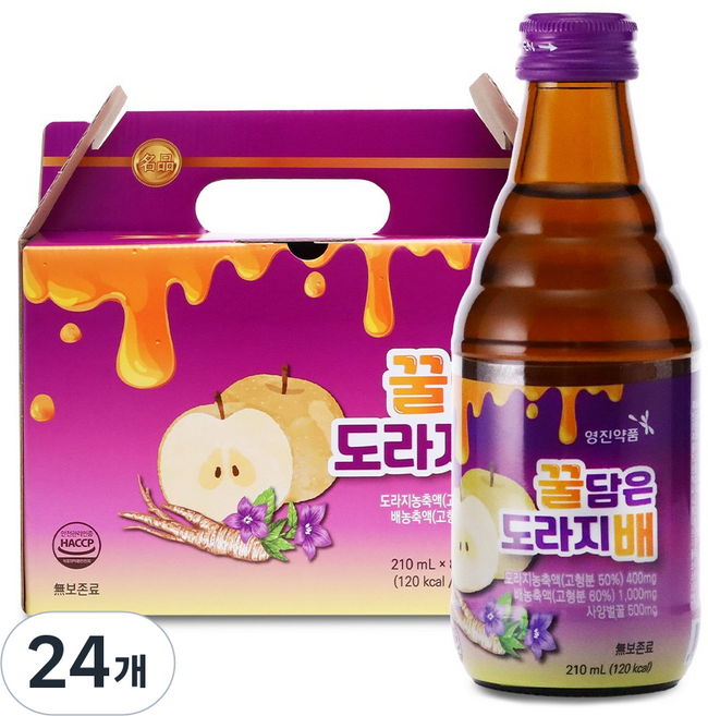 영진약품 꿀담은 도라지배 음료 도라지농축액 배농축액 상쾌한 목관리 데일리 드링크 선물용, 24개, 210ml