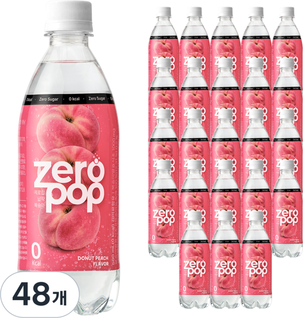 잇더핏 제로팝 납작복숭아맛 애사비소다 제로 탄산음료, 48개, 500ml