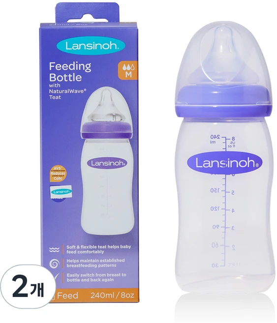 란시노 PP젖병 신생아 아기(젖꼭지M 포함), 혼합색상, 240ml, 2개 - 쿠팡