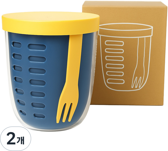 마켓플러스 과일도시락 다이어트 샐러드컵 후르츠팟 450ml, 블루, 2개