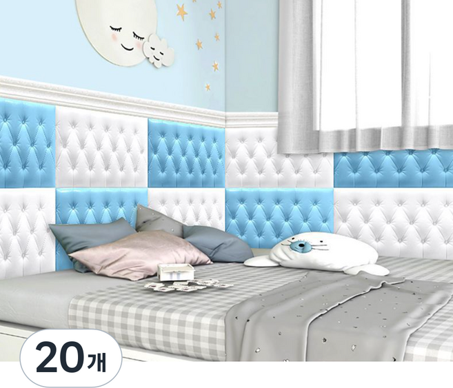 홈앤힐링 벽 충격방지 스펀지 고탄성 스티커식 벽쿠션, 20개, 스카이 블루