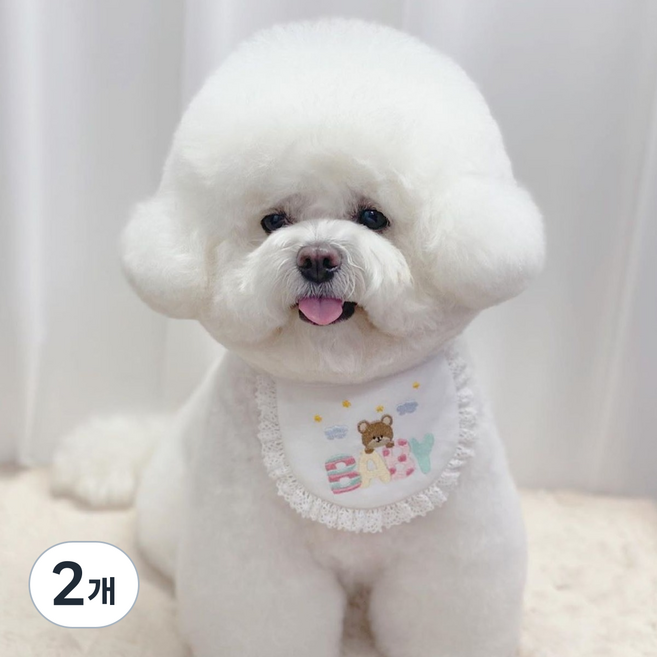 강아지 고양이겸용 순면 케이프 스카프 턱받이, 2개, 화이트