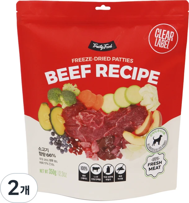 트러스티푸드 전연령 강아지 비프 포크 동결 건조사료 패티, 350g, 2개 - 쿠팡