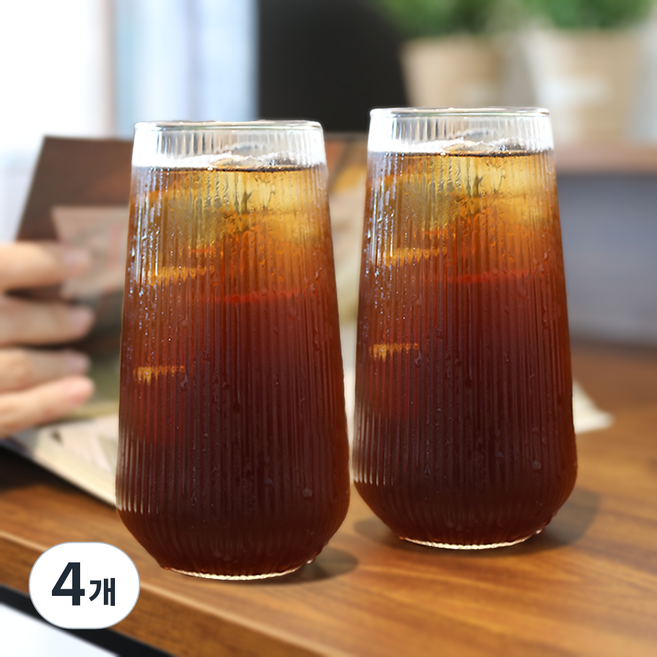 탱이하우스 카페 내열유리 컵, 플리츠하이볼잔 500ml, 4개