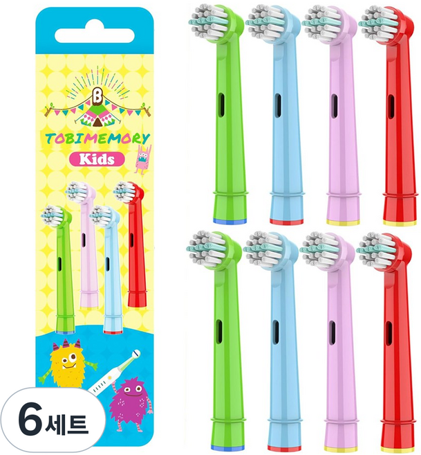 쥬쥬미엘 오랄비 브라운 어린이 호환 전동칫솔모, 6세트, 어린이 칼라 4개입, EB10A