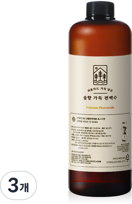 솔향가득 잎편백수 리필형 대용량 천연 피톤치드 원액, 3개, 1L