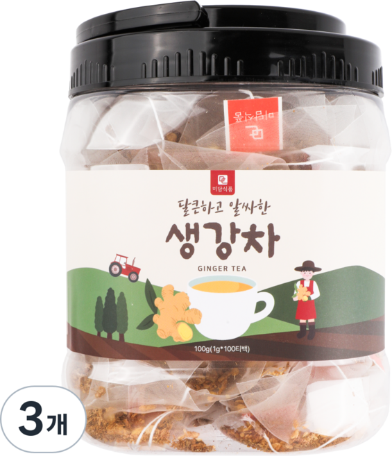 [식물유래 안심 생분해필터] 미담식품 생강차 삼각티백, 3개, 100개입, 1g