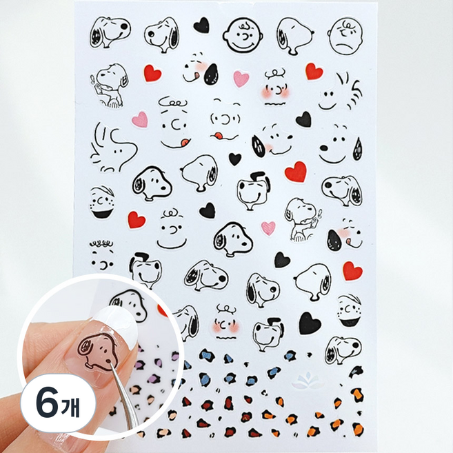 네일데칼 스누피 찰리브라운 네일아트스티커 2장세트, 6개, 스누피 B타입