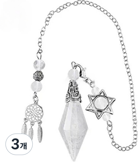 펜듈럼 수정 원석 스톤 비즈 플루라이트 천연석 목걸이 팔찌 남자 여자 팬듈럼 진자 추 봉 수맥 탐지 탐지기, 화이트크리스탈, 3개